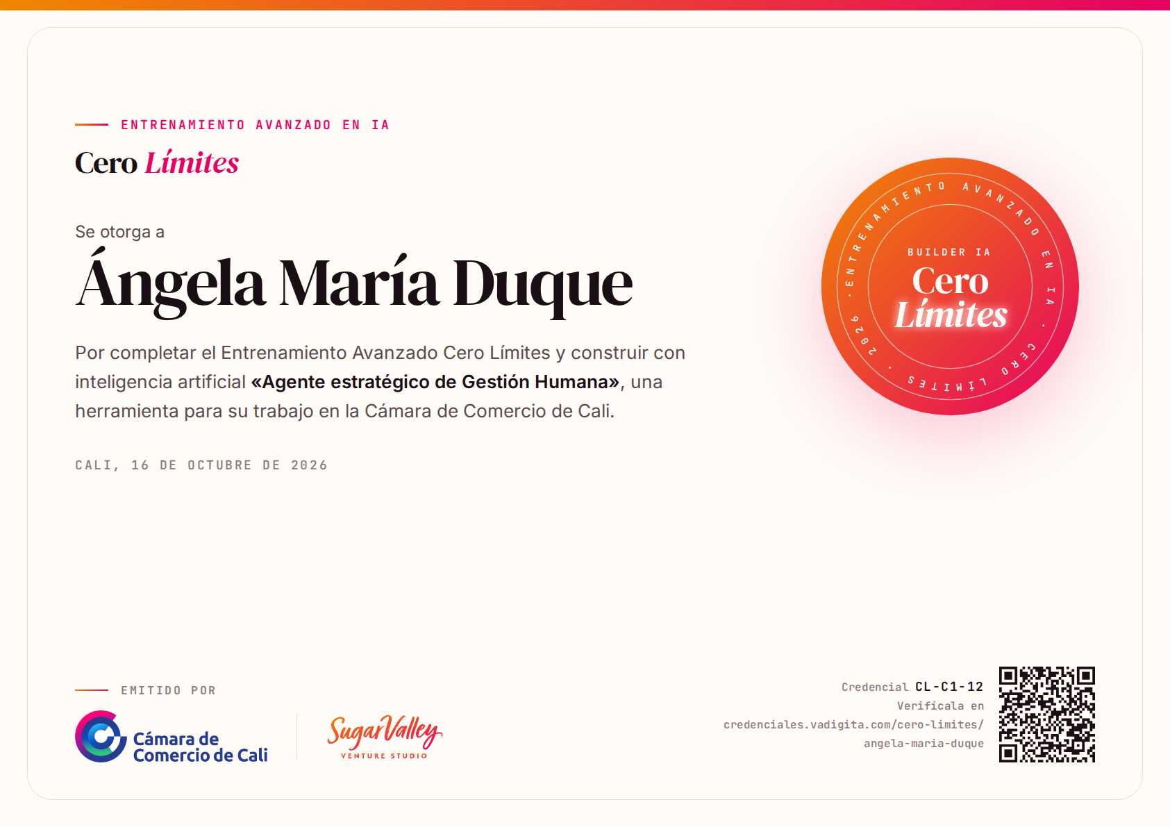 Diploma de Ángela María Duque