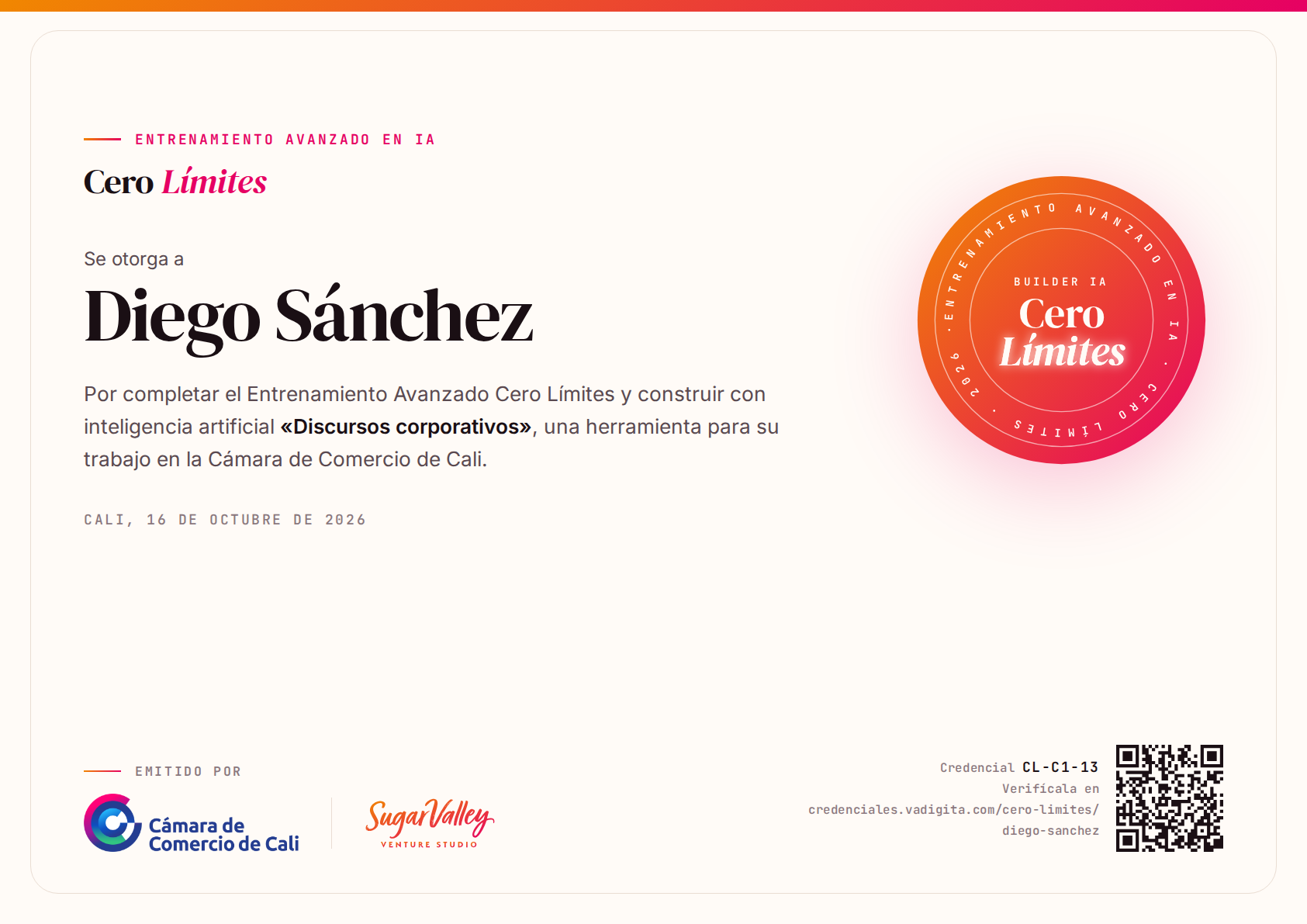 Diploma de Diego Sánchez