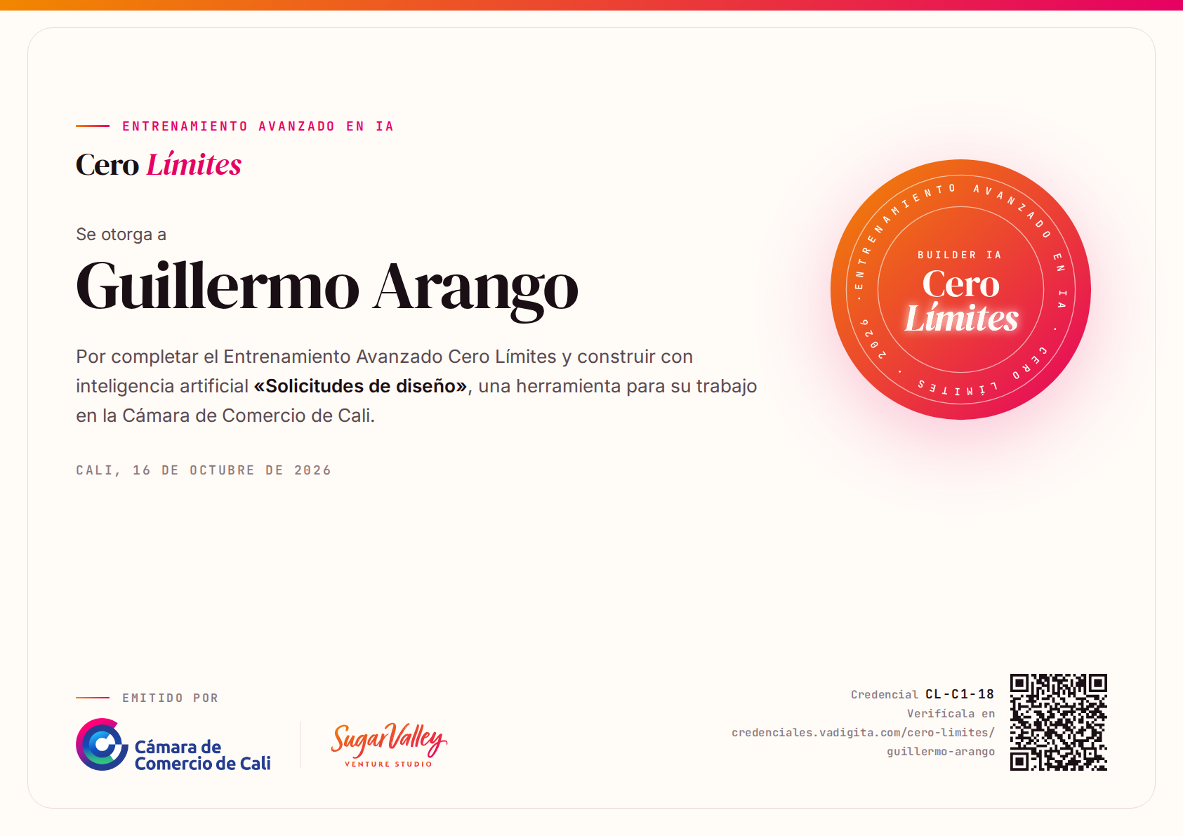 Diploma de Guillermo Arango
