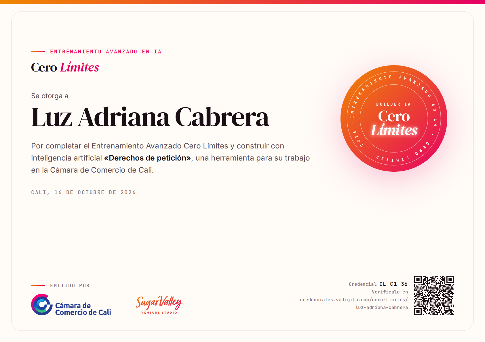 Diploma de Luz Adriana Cabrera