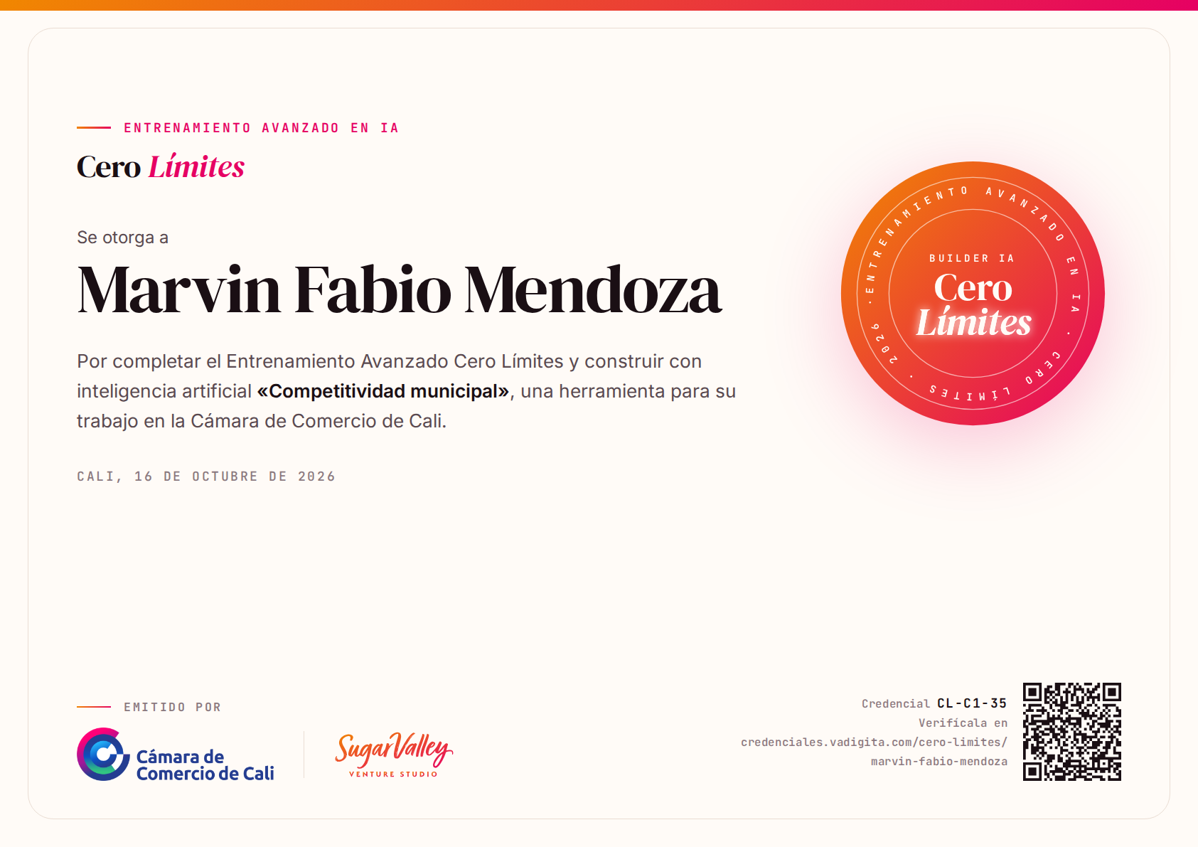 Diploma de Marvin Fabio Mendoza