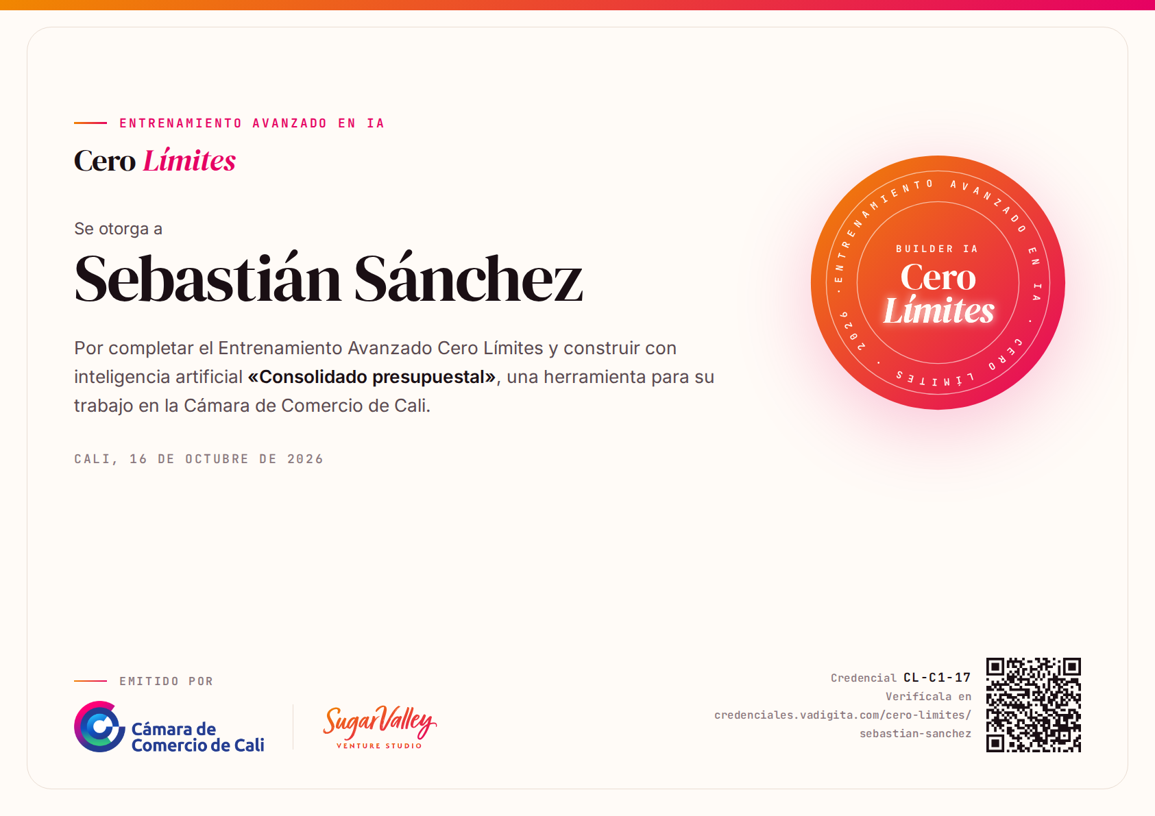 Diploma de Sebastián Sánchez