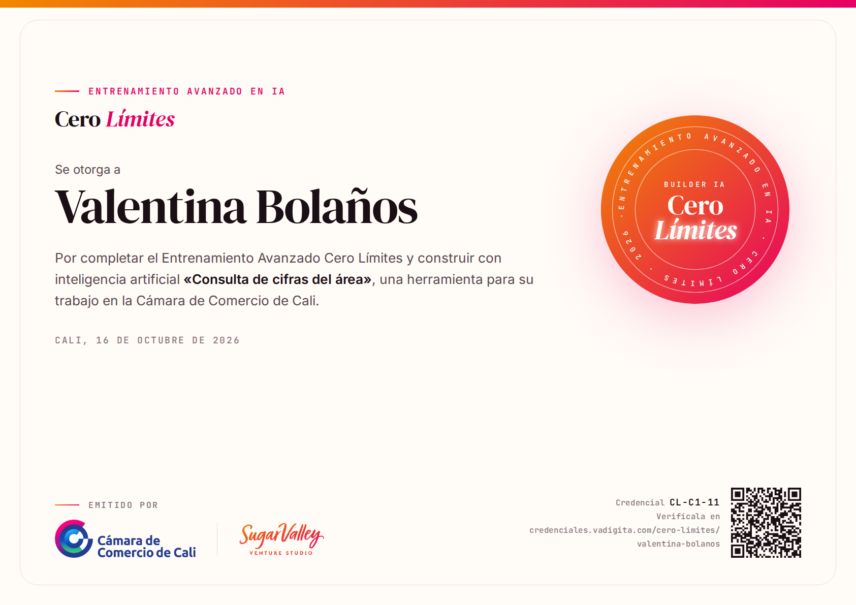 Diploma de Valentina Bolaños
