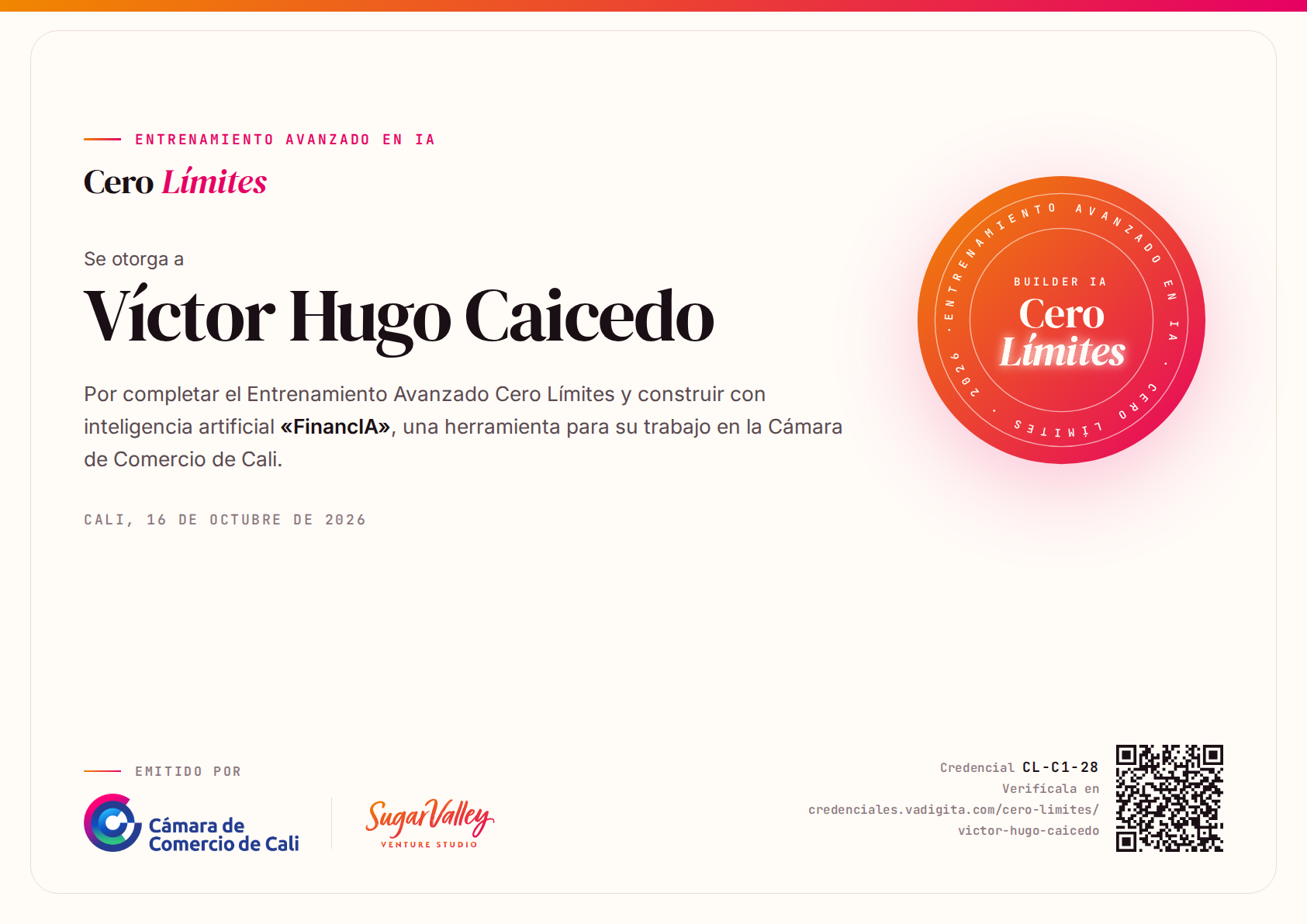 Diploma de Víctor Hugo Caicedo
